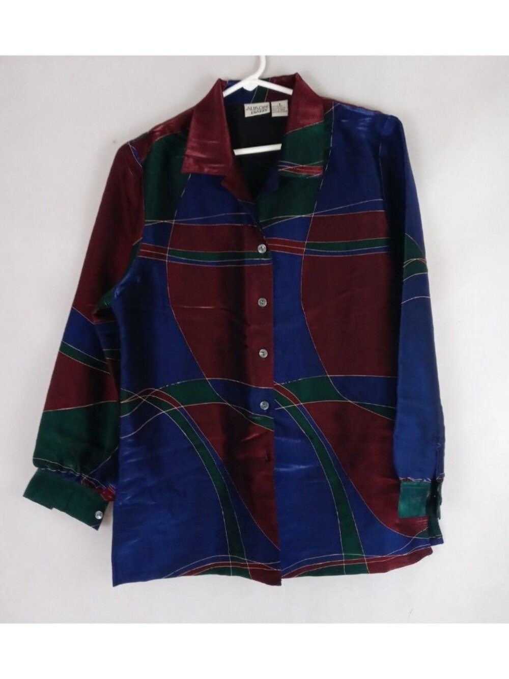 Vintage Allison Daley Colorful Smooth & Silky Feeling Button Up Blouse Size 8